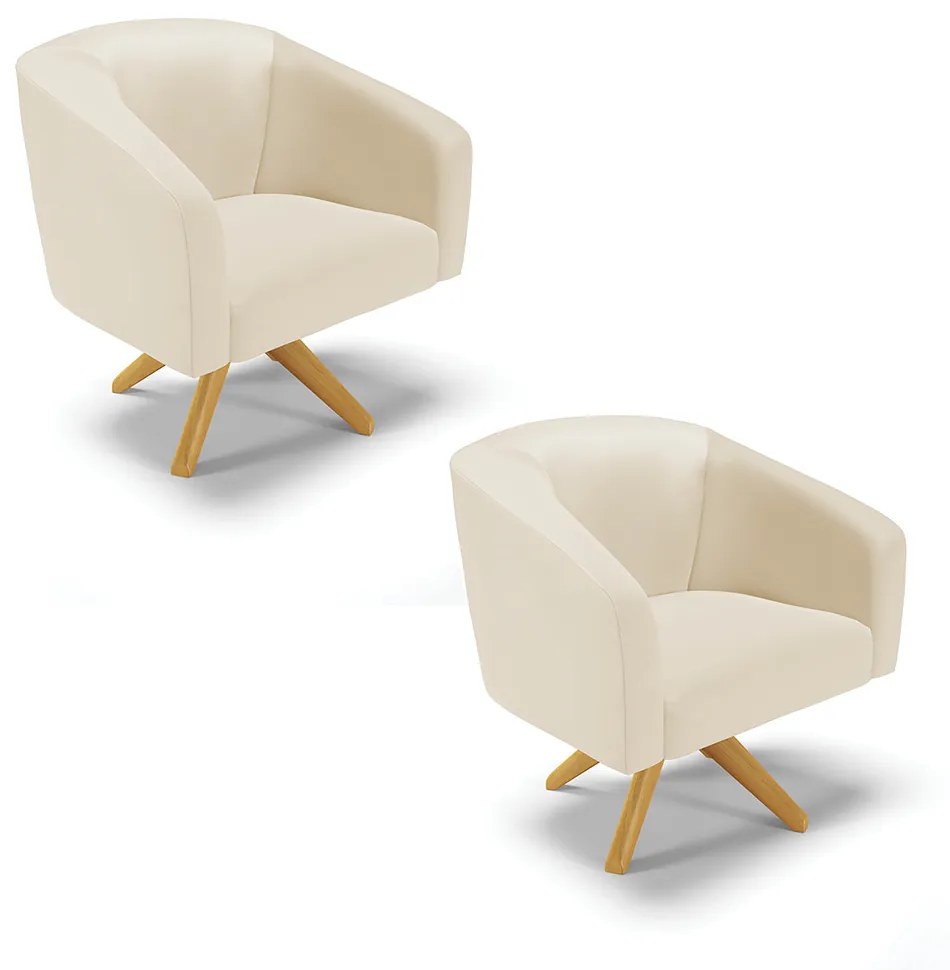 Poltrona Decorativa Giratória MA30 Kit 2 Stella Sintético D03 - D'Rossi - Bege