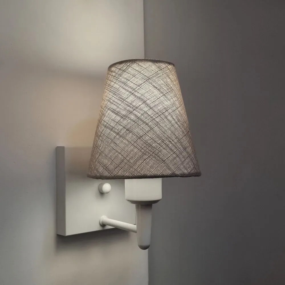Arandela Quadrada Md-2034 Branco Cúpula em Tecido Cone Rustico Cinza - Bivolt