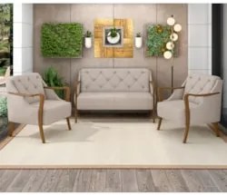 Kit Namoradeira 135cm e 2 Poltronas Decorativas Capitonê Lapa Z32 Linh