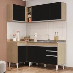 Armário de Cozinha Modulado de Canto Direito 4 Peças CP39 com Pia Inox