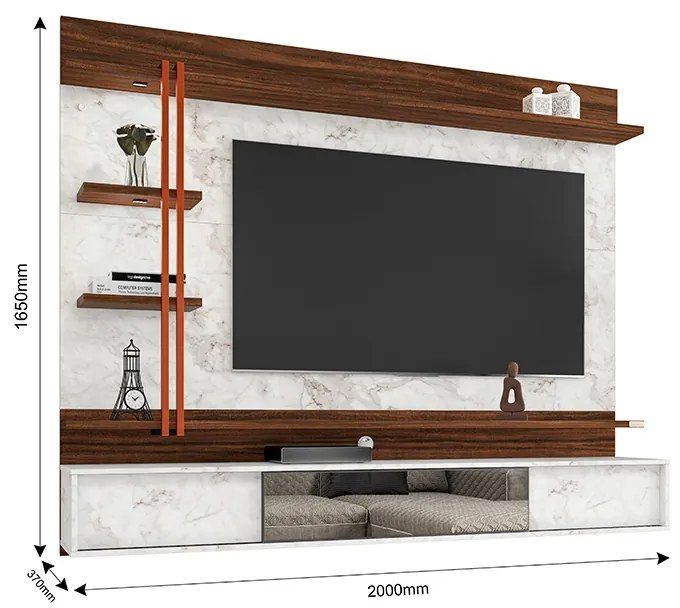 Painel de TV Home Suspenso 200cm Ágata Atenna/Imbuia - Vizzato - Branco
