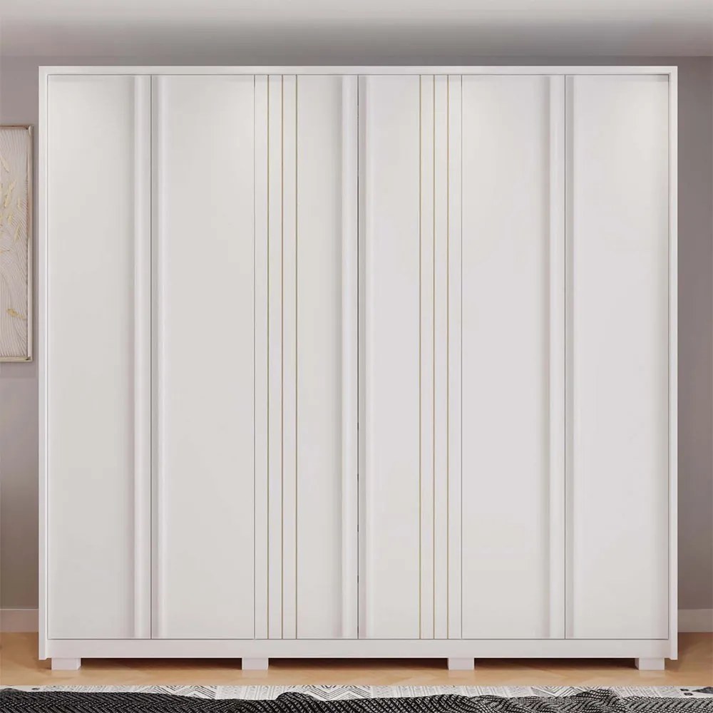 Guarda Roupa Casal Nilus 250cm com 6 Portas 4 Gavetas Ripado MDP Branco G11 - Gran Belo