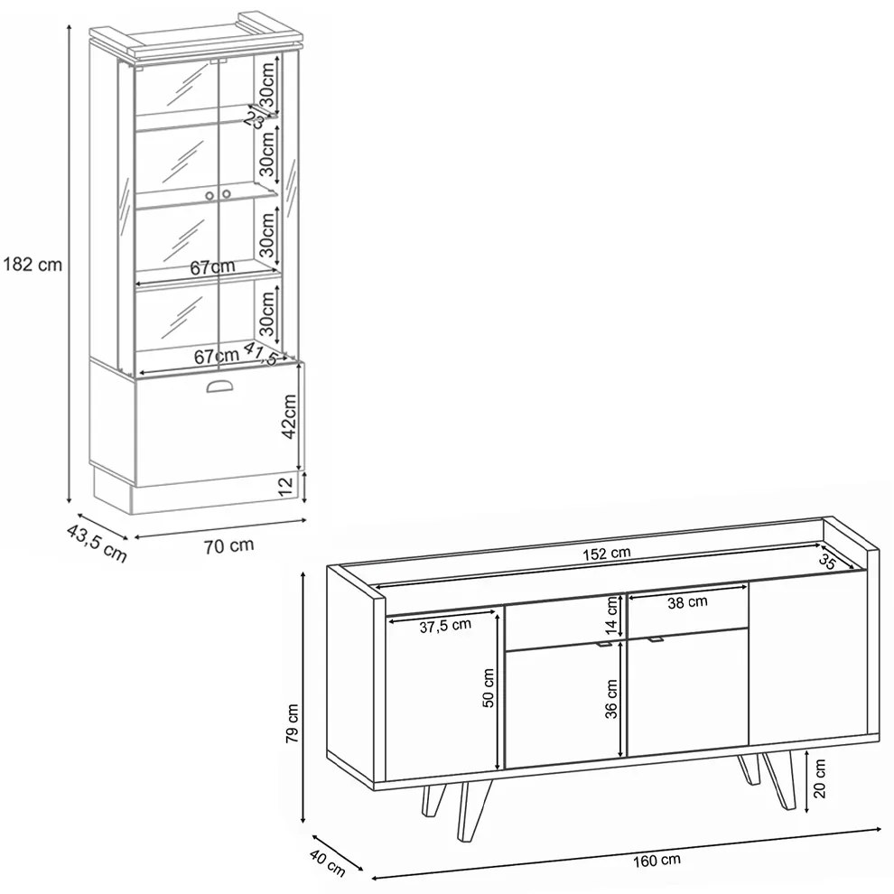 Conjunto Decorativo Cristaleira e Buffet Aparador Peggy/Albâni Preto/Nature G26 - Gran Belo