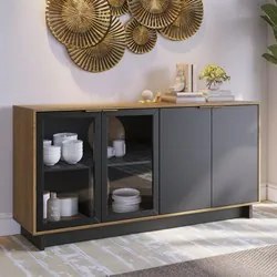Conjunto Sala de Jantar Cristaleira Tijuca e Buffet Vicky C05 Preto Fo