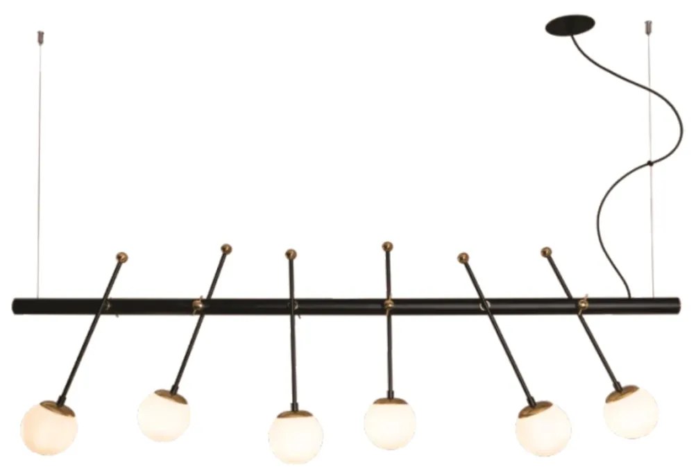 Pendente Varal 42X150X20Cm 06Xg9 Globo Ø12Cm - Usina 50000/6 (BT / CB-P - Branco Texturizado / Cobre Brilho Polido, Branco (Fosco))