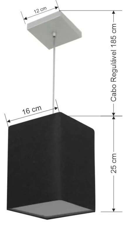 Lustre Pendente Quadrado Md-4007 Cúpula em Tecido 25/16x16cm Preto - Bivolt