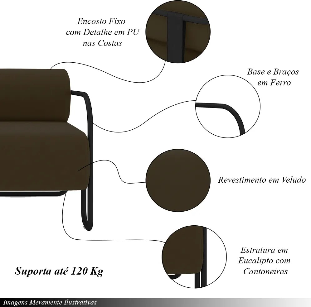 Kit 2 Poltronas Decorativas Sala de Estar Polatsk Base Industrial de Ferro Veludo Marrom G33 - Gran Belo