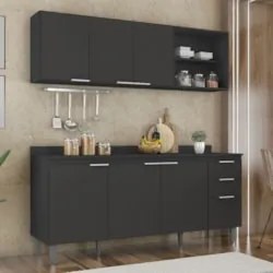 Armário de Cozinha Com Tampo CP10 180cm Pérola Preto Z34      - Mpozen
