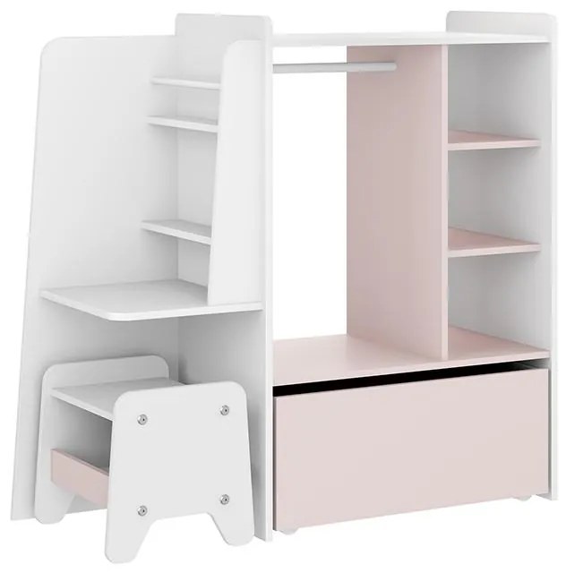 Closet Guarda Roupa Infantil Mimo Com Banquinho - Branco/rosa