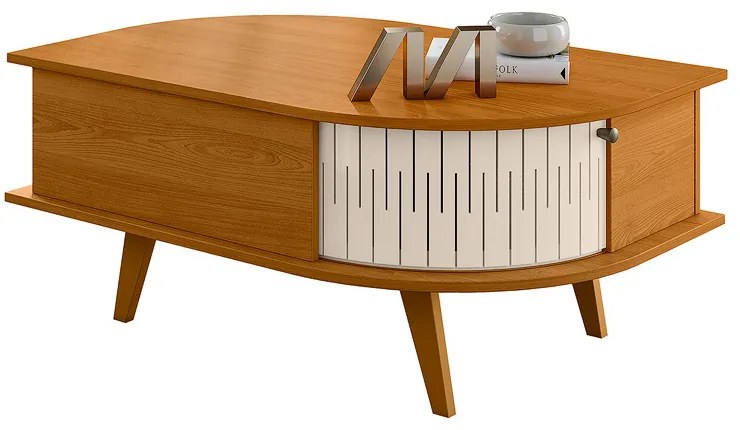 Mesa de Centro Para Sala com 2 Portas Narvelli M20 - D'Rossi - Cinamomo e Off White