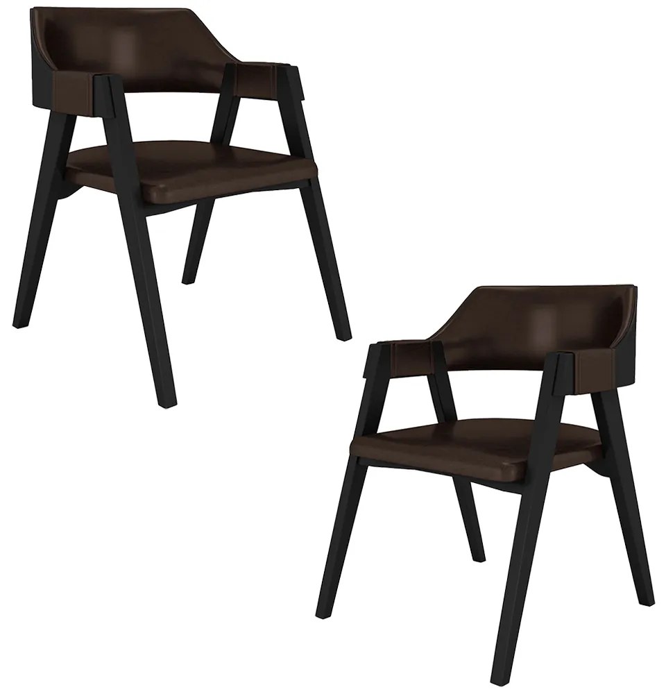 Kit 2 Cadeiras Sala de Jantar e Jogos Carteados Madeira Maciça Poker PU Marrom/Preto G42 - Gran Belo