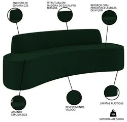 Sofá 5 Lugares para Sala de Estar Living 300cm Koane D06 Veludo Esmera