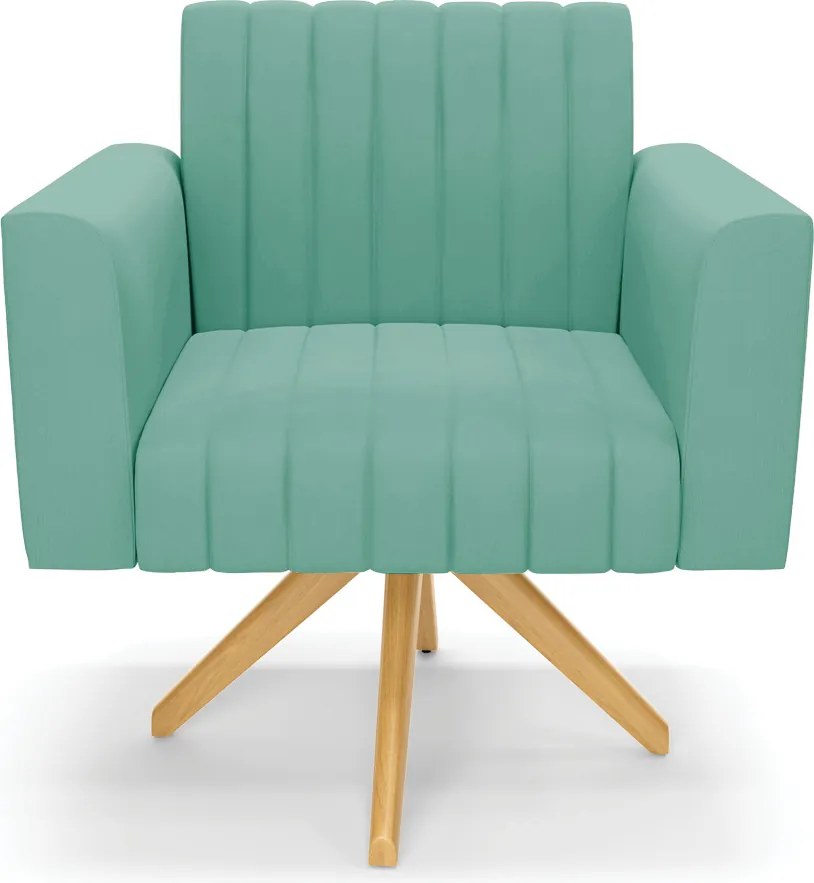Kit 2 Poltronas Giratória Viena Gomada Suede Base de Madeira MA30 - Azul Turquesa