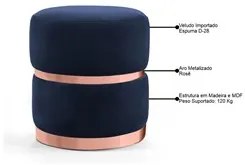 Kit 2 Puffs Decorativos com Cinto e Aro Rosê Round C-287 Veludo Marinh