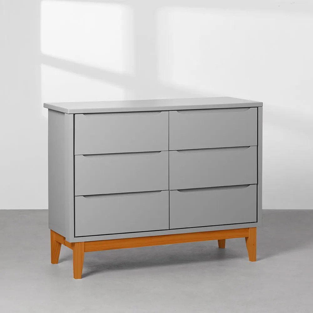 Cômoda Theo 6 Gavetas com Pés Square Mel – Cinza