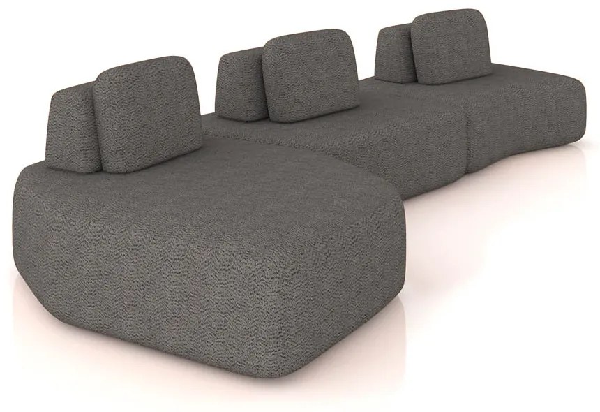 Sofá 3 Lugares Orgânico com Chaise e 2 Módulos Berlim Bouclê Grafite K01 - D'Rossi