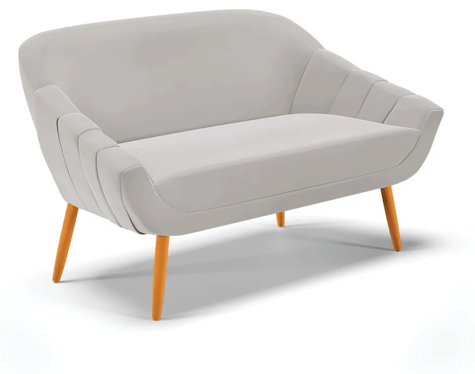 Namoradeira 02 Lugares Giovana Veludo Pés Palito Castanho - Indo Decorar - Cinza