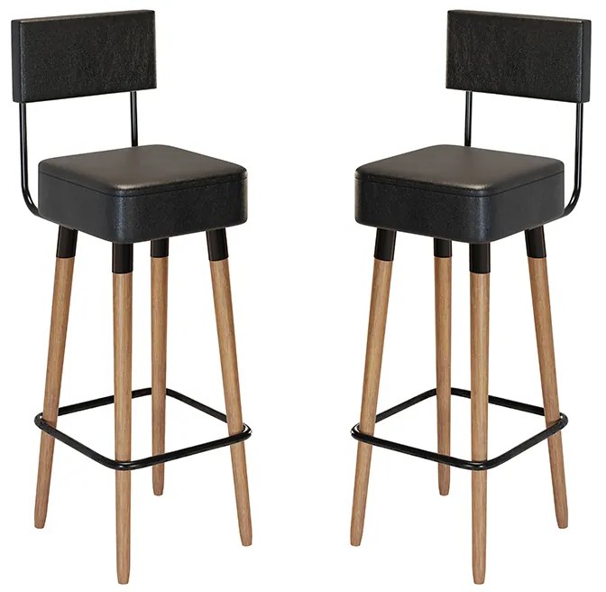 Kit 2 Banquetas Barcelona Pés Palito de Madeira Corano Preto - Sheep Estofados - Preto