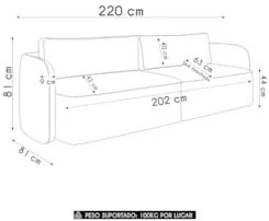 Sofá 3 Lugares 220cm Sala de Estar Karib Veludo Bege Z08 - Mpozenat