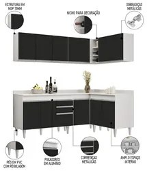 Armário de Cozinha Modulado de Canto 6 Peças CP29 Balcão com Tampo Bra