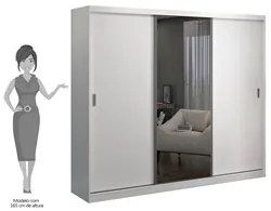 Guarda Roupa Casal 264cm 3 Portas de Correr 1 Espelho Winter F04 Branc