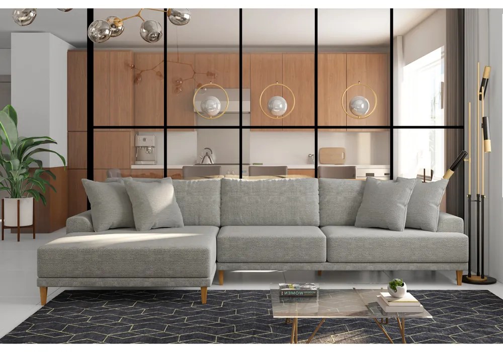 Sofá com Chaise Esquerda 294cm Índico Linho Cinza G52 - Gran Belo
