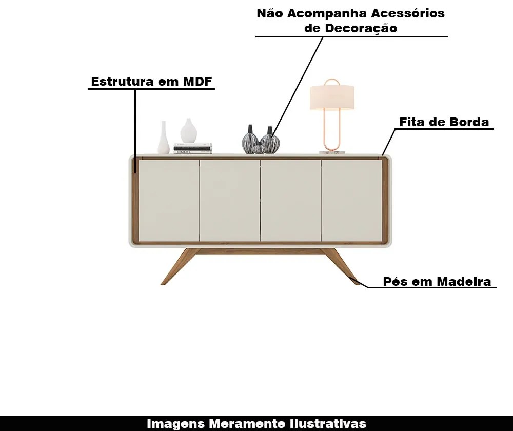 Balcão Buffet Decorativo Maverick 4 Portas Pés de Madeira Nature/OffWhite G21 - Gran Belo