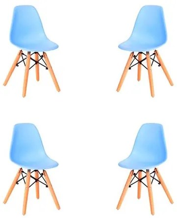 Kit 04 Cadeiras Eames Infantil Azul Base Madeira - 73221 Sun House
