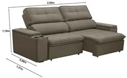Sofá Retrátil Reclinável 3 Lugares 250cm Ginevra F05 Veludo Castor - M