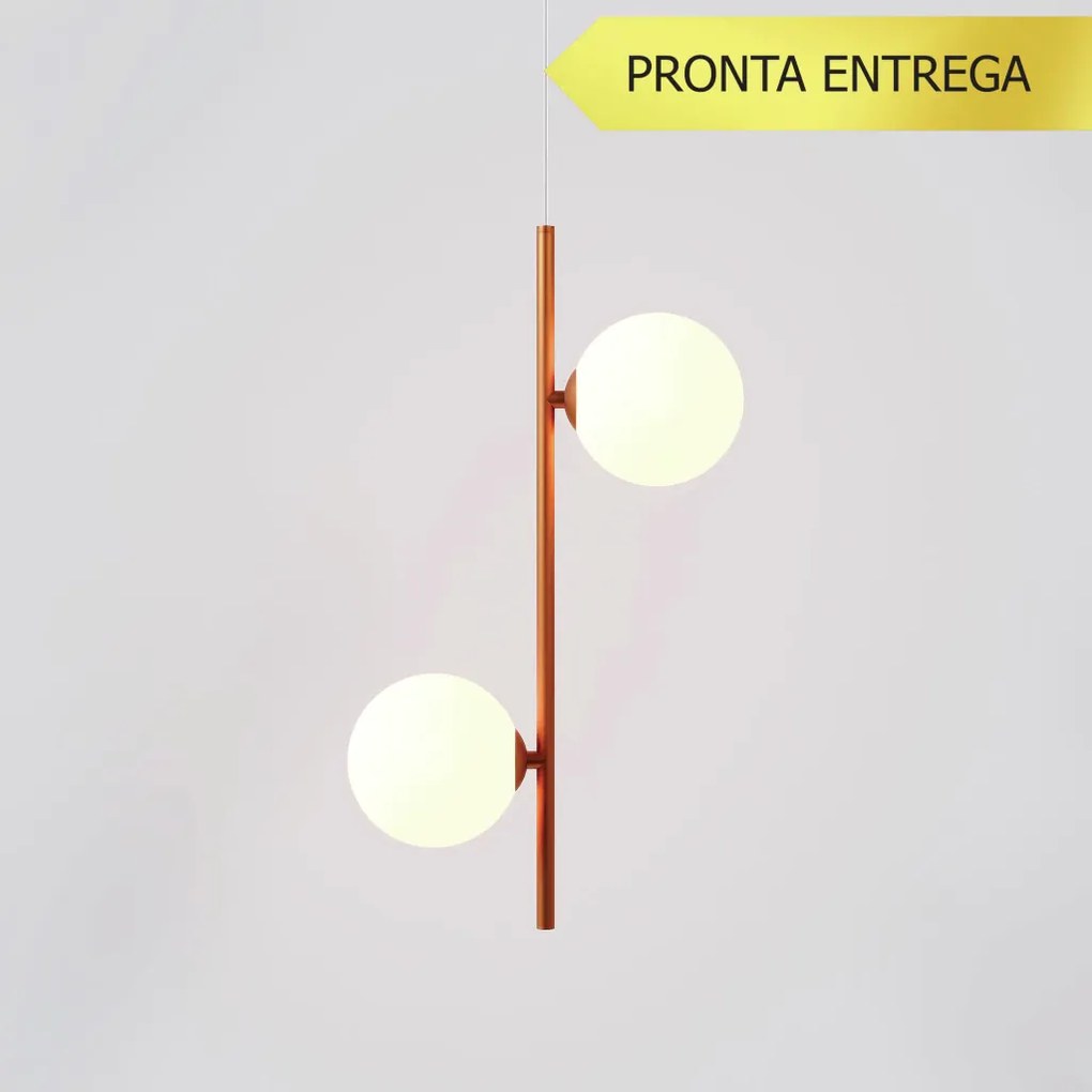 Pendente Vertical Slim Jabuticaba 10X23,5X48,5Cm Aluminio E 2X Globo Ø... (COBRE, FOSCO)
