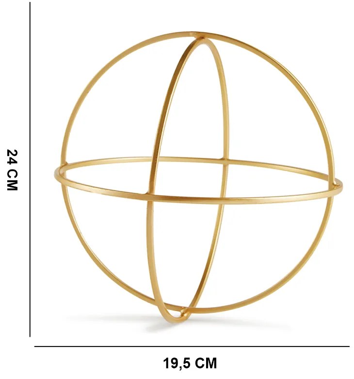 Enfeite Esfera Forma Geométrica Vazada em Metal Dourado 24 cm M02 - D'Rossi