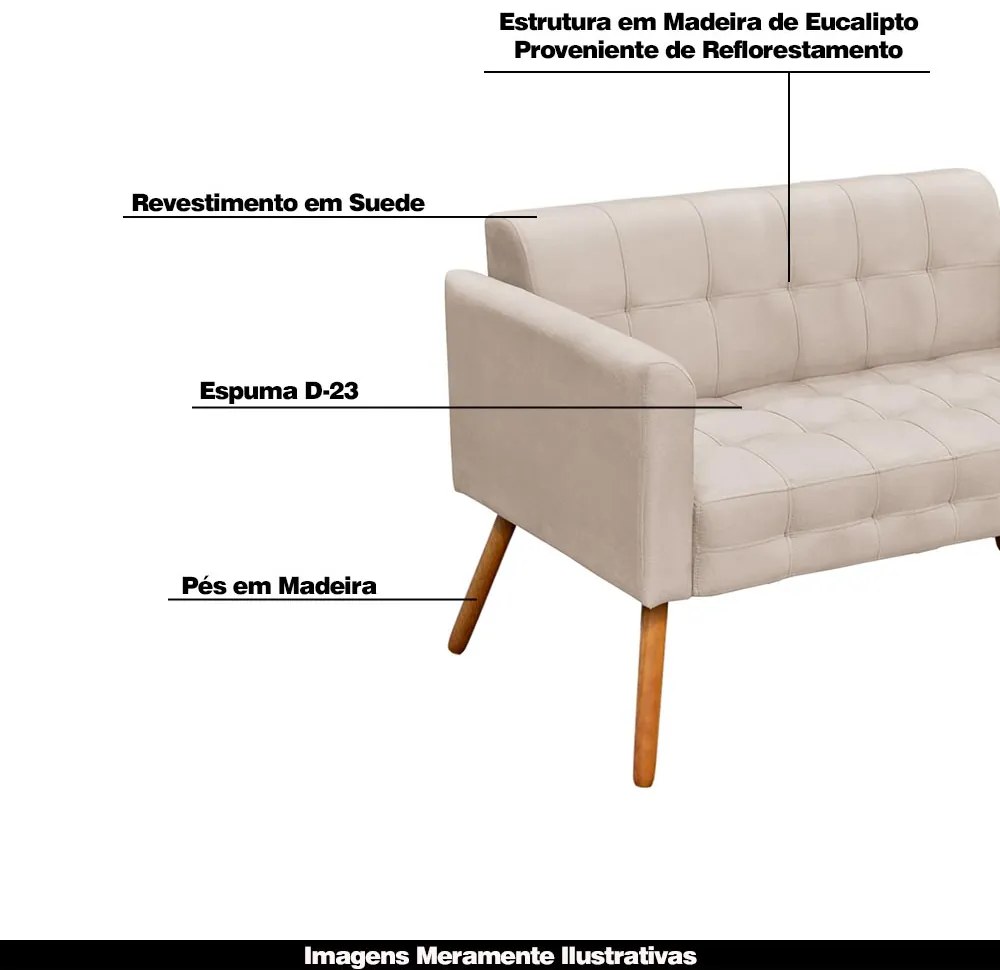 Poltrona Namoradeira Decorativa Pés Palito Karen Suede Bege G19 - Gran Belo