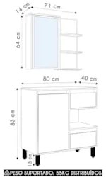 Gabinete Banheiro 80cm e Espelheira 70cm Clari Mel/Grafite F10 - Mpoze