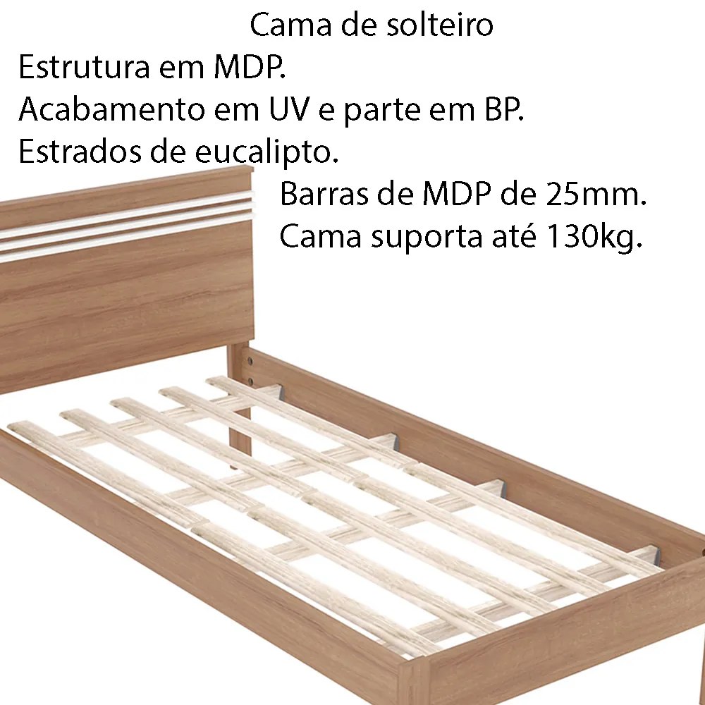 Cama de solteiro MDP CM8010 Amendoa/Branco G69 - Gran Belo