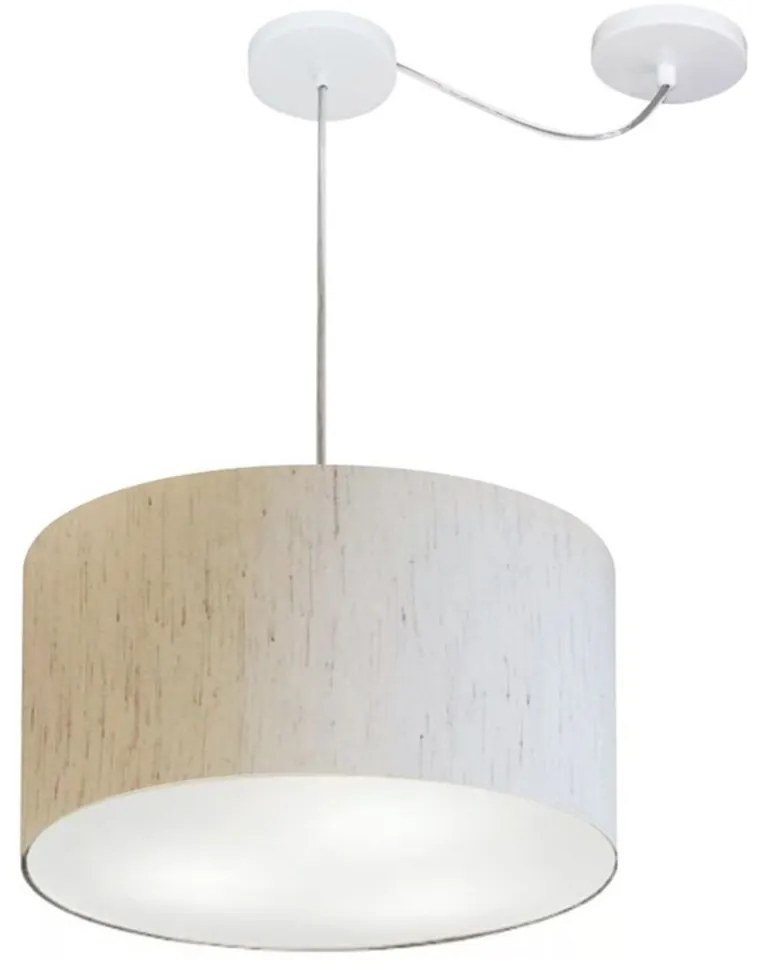 Lustre Pendente Cilíndrico Com Desvio De Centro Md-4166 Cúpula em Tecido 40x25cm Linho Bege - Bivolt