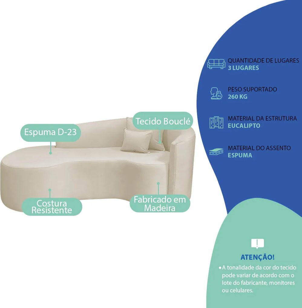 Kit Recamier Curvo Sala de Estar Inglaterra 180cm Lado Esquerdo e Poltrona Orgânica Luxo Amore Bouclé