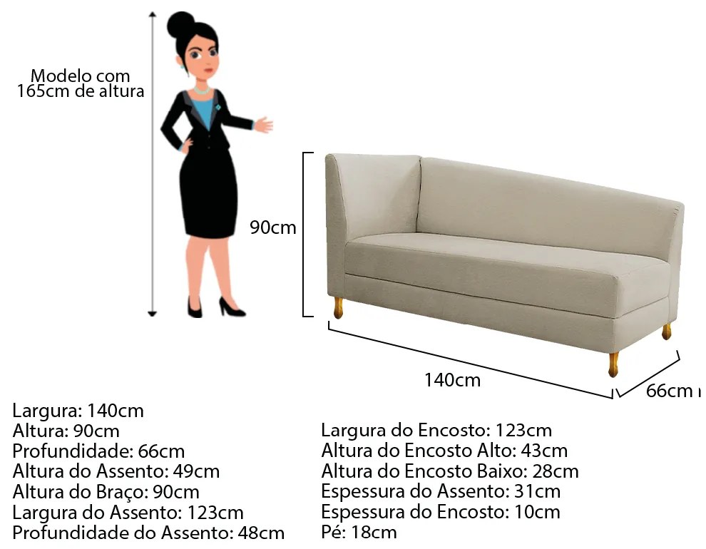 Recamier Valéria 140cm Lado Direito Corano Bege - ADJ Decor
