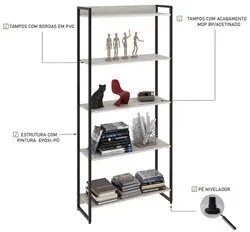 Estante Livreiro Dynamica Industrial 80cm 5 Prateleiras C08 Snow - Mpo