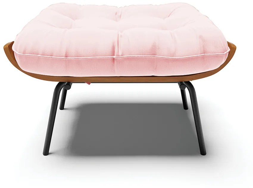 Puff Costela Suede Rosa Bebê Base Metálica Preto - D'Rossi