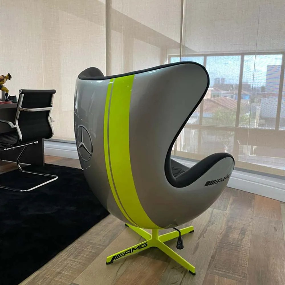 Kit 2 Poltronas Decorativas Egg Chair Mercedes AMG Cinza/Verde G53 - Gran Belo