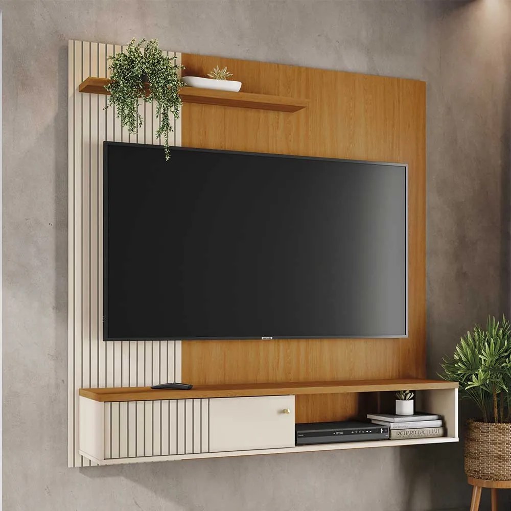 Bancada Suspensa Away MDP Pintura UV 1 Porta Deslizante até 65 Cinamomo/OffWhite G97 - Gran Belo