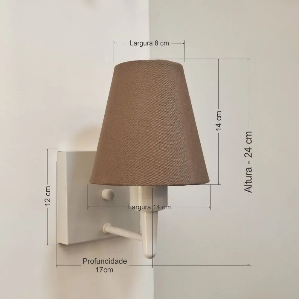 Arandela Quadrada Md-2034 Branco Cúpula em Tecido Cone Caqui - Bivolt