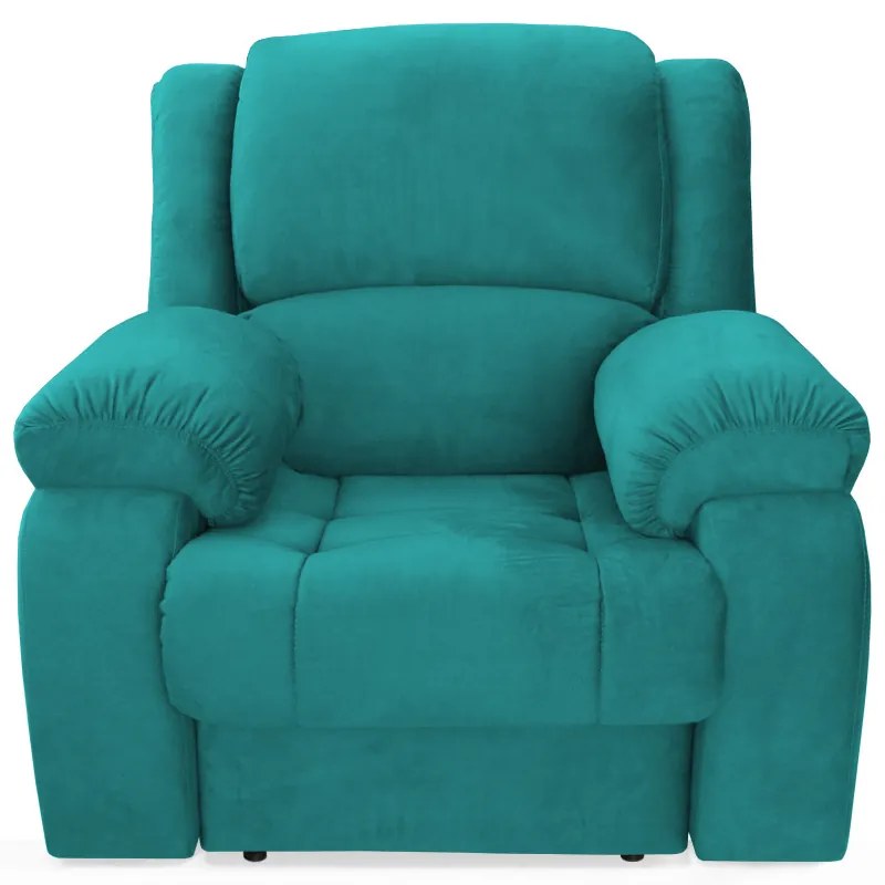Poltrona Decorativa Magnum Reclinável Manual Suede Azul Tiffany