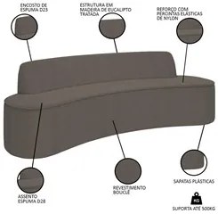 Sofá 5 Lugares para Sala de Estar Living 280cm Koane D06 Bouclê Castor