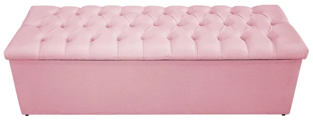 Recamier Baú Estofada Mel 140 cm Casal Com Capitonê  Suede Rosa Bebê - ADJ Decor