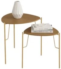 Mesa Lateral Para Sala Pés Metálicos Kit 2 Blen Louro/Dourado I06 - Mp