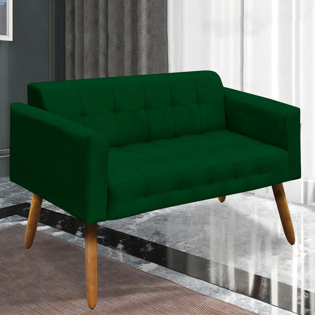 Poltrona Namoradeira Decorativa Pés Palito Karen Suede Verde G19 - Gran Belo