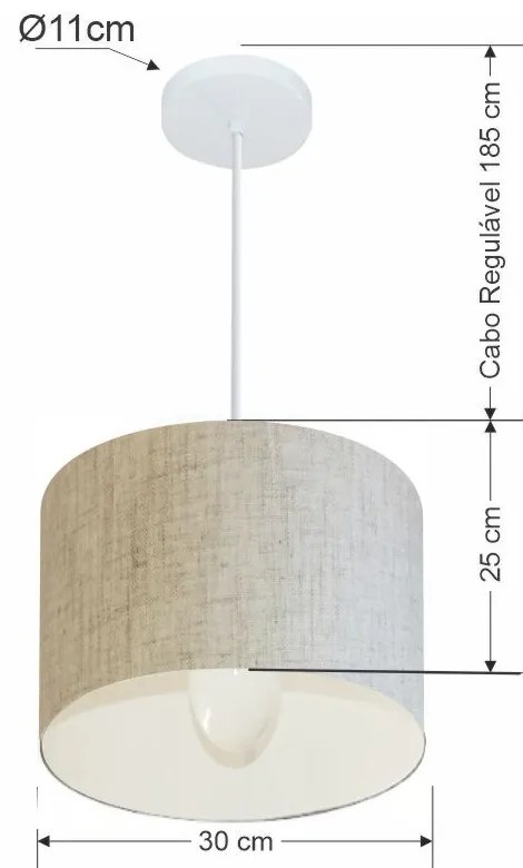Lustre Pendente Cilíndrico Md-4113 Cúpula em Tecido 30x25cm Rustico Bege - Bivolt