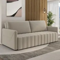 Sofá Cama Casal Retrátil 3 Lugares 220cm Atlas Z32 Suede Bege - Mpozen