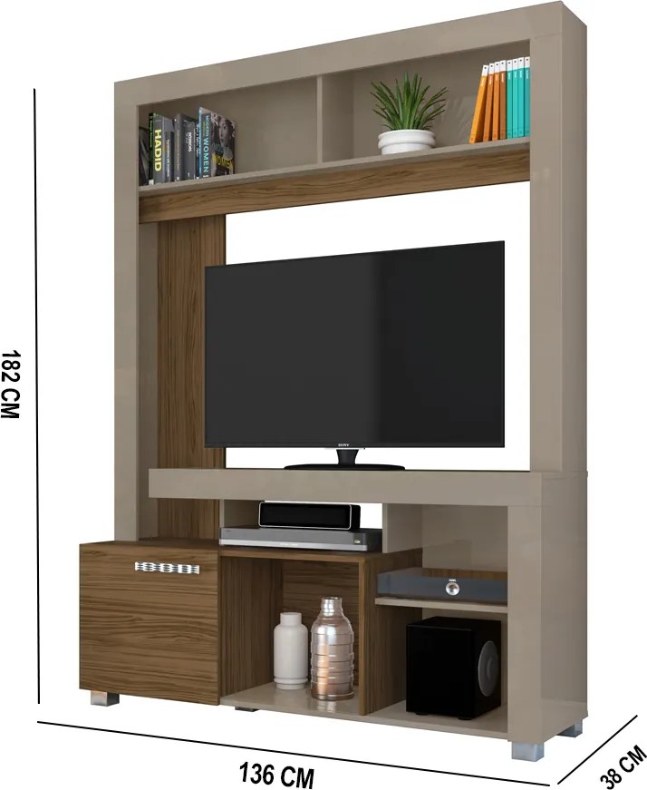 Estante de TV 50 Pol 136cm Sala de Estar Mervan Fendi/Naturale M20 - D'Rossi
